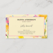 水彩フローラピンクイエローブルーモダン抽象芸術 名刺 (裏面)