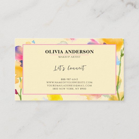 水彩フローラピンクイエローブルーモダン抽象芸術 名刺 (裏面)