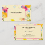 水彩フローラピンクイエローブルーモダン抽象芸術 名刺 (正面/裏面)