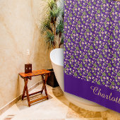 水彩フローラピンクエレガントの名前（紫） シャワーカーテン