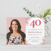 水彩フローラピンクカスタムの写真40歳の誕生日 招待状 (スタンド正面)