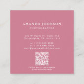 水彩フローラピンクカメラフォトグラファーQRコード スクエア名刺 (裏面)