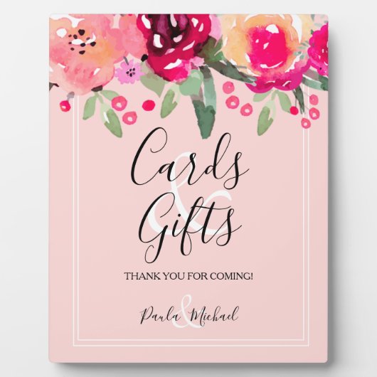 水彩フローラピンクカード&ギフトプラーク フォトプラーク (正面)