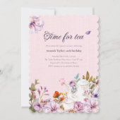 水彩フローラピンクガーデンティーパーティー誕生日 招待状 (正面)