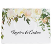 水彩フローラピンククリームアイボリーウェディングシャワー ラージペーパーバッグ (正面)