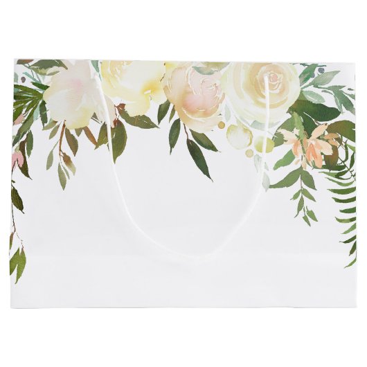 水彩フローラピンククリームアイボリーウェディングシャワー ラージペーパーバッグ (裏面)