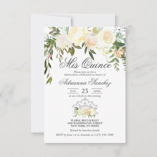 水彩フローラピンククリームアイボリーキンセアニラ 招待状 (正面)