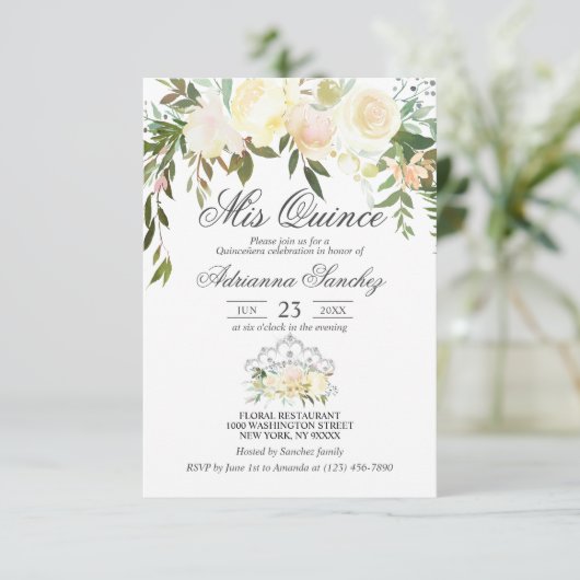 水彩フローラピンククリームアイボリーキンセアニラ 招待状 (スタンド正面)