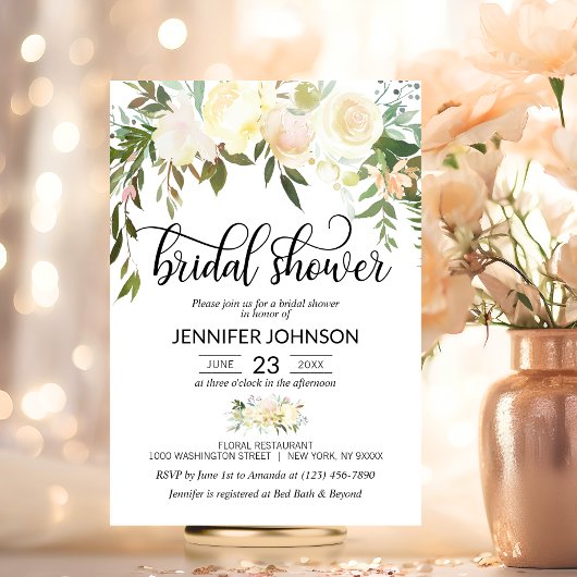 水彩フローラピンククリームアイボリーブライダルシャワー 招待状