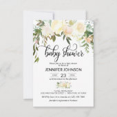 水彩フローラピンククリームアイボリーベビーシャワー 招待状 (正面)