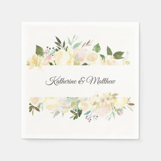 水彩フローラピンククリームアイボリーリース結婚ズ スタンダードカクテルナプキン (正面)