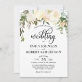 水彩フローラピンククリームアイボリー結婚ズ 招待状 (正面)