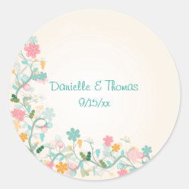 水彩フローラピンクグリーンターコイズ結婚ズ ラウンドシール