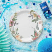 水彩フローラピンクグリーンブライダルシャワー ペーパープレート (パーティー)