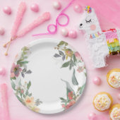 水彩フローラピンクグリーンブライダルシャワー ペーパープレート (パーティー)