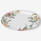 水彩フローラピンクグリーンブライダルシャワー ペーパープレート (アングル)