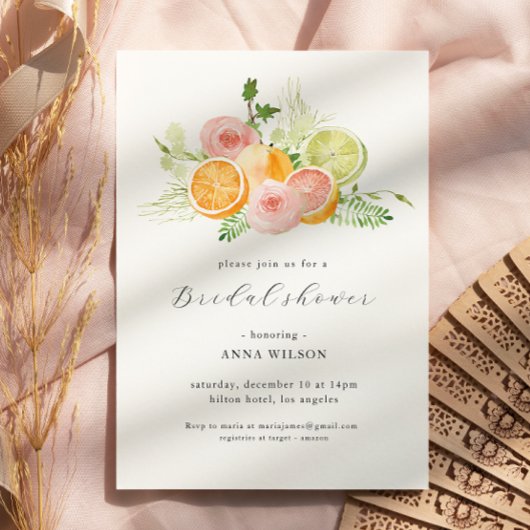 水彩フローラピンクグリーンブライダルシャワー 招待状