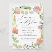 水彩フローラピンクグリーンブライダルシャワー 招待状 (正面)