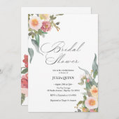水彩フローラピンクグリーンブライダルシャワー 招待状 (正面/裏面)