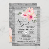 水彩フローラピンクグレー素朴ブライダルシャワー 招待状 (正面/裏面)