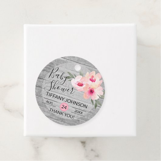 水彩フローラピンクグレー素朴赤ちゃんシャワー フェイバータグ (インサイチュ)