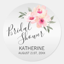 水彩フローラピンクグレー/グレーブライダルシャワー ラウンドシール