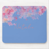 水彩フローラピンクコーラルブルー名マウスパッド マウスパッド (正面)