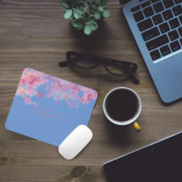 水彩フローラピンクコーラルブルー名マウスパッド マウスパッド