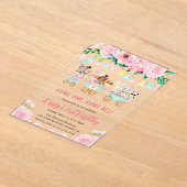 水彩フローラピンクサーカス動物誕生日 アクリル招待状 (レイダウン)