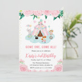 水彩フローラピンクサーカス動物誕生日 招待状 (スタンド正面)