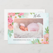 水彩フローラピンクターコイズベビーガール写真 案内ポストカード (正面/裏面)
