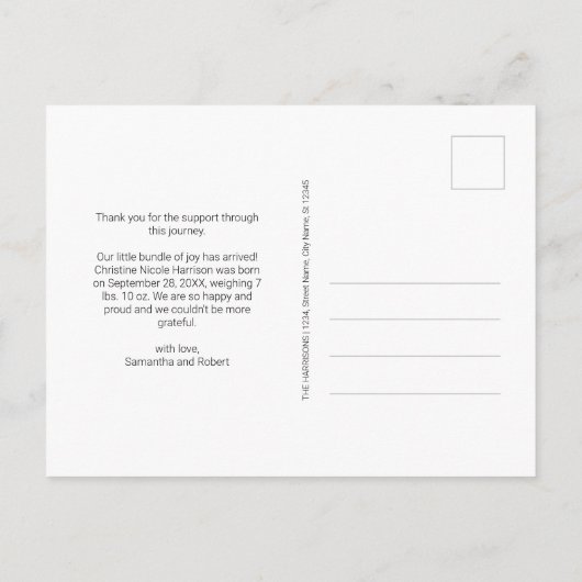 水彩フローラピンクターコイズベビーガール写真 案内ポストカード (裏面)