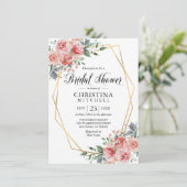水彩フローラピンクダスティバラブライダルシャワー 招待状 (スタンド正面)