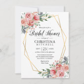 水彩フローラピンクダスティバラブライダルシャワー 招待状 (正面)