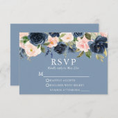 水彩フローラピンクダスティブルー結婚ズ 出欠カード (正面/裏面)