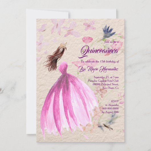 水彩フローラピンクトーンキンセアニラ 招待状 (正面)