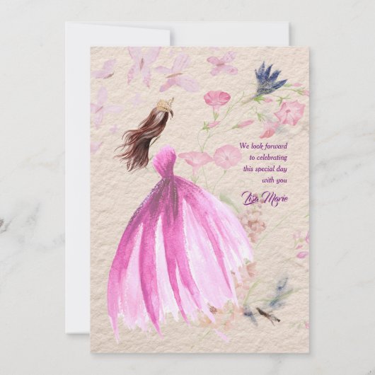 水彩フローラピンクトーンキンセアニラ 招待状 (裏面)