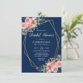 水彩フローラピンクネイビーブルーブライダルシャワー 招待状 (スタンド正面)