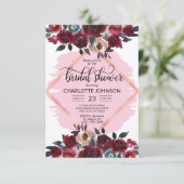 水彩フローラピンクバーガンディープラムブライダルシャワー 招待状 (スタンド正面)