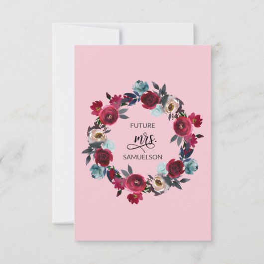 水彩フローラピンクバーガンディープラムブライダルシャワー 招待状 (裏面)