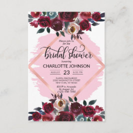 水彩フローラピンクバーガンディープラムブライダルシャワー 招待状
