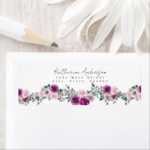 水彩フローラピンクパープル差出人住所ラベル ラベル (インサイチュ)