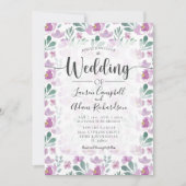 水彩フローラピンクパープル結婚式招待状 招待状 (正面)