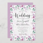 水彩フローラピンクパープル結婚式招待状 招待状 (正面/裏面)