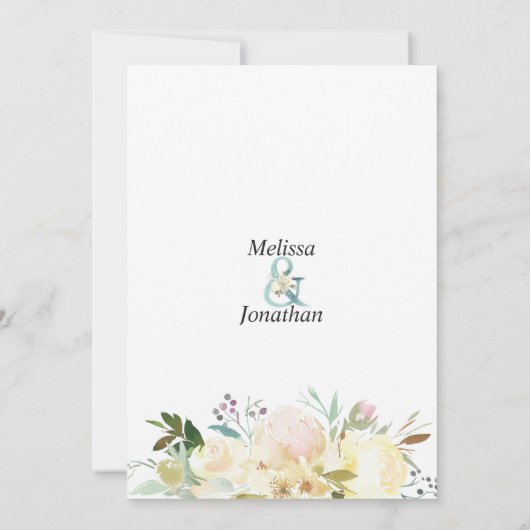 水彩フローラピンクピーチアイボリー金ゴールド結婚ズ 招待状 (裏面)