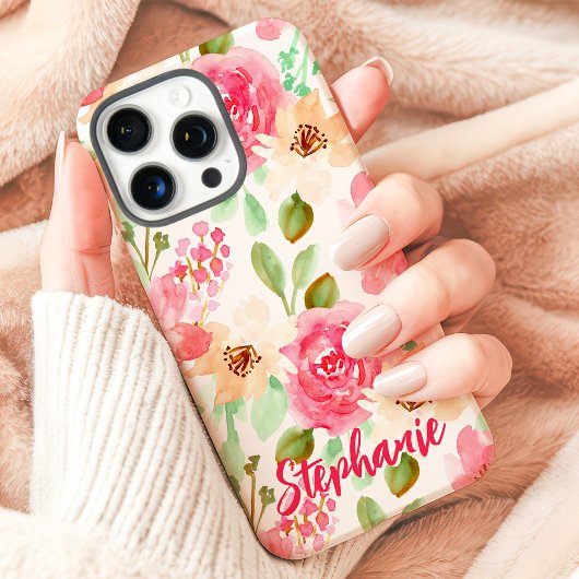水彩フローラピンクピーチ名前をカスタムする Case-Mate iPhoneケース