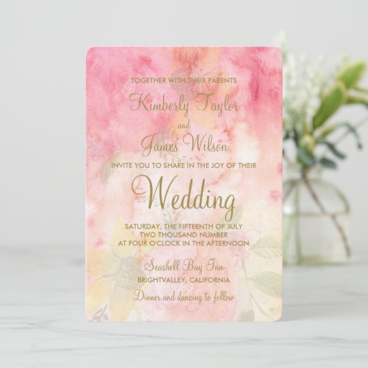 水彩フローラピンクフォーマル結婚式招待状 招待状 (スタンド正面)