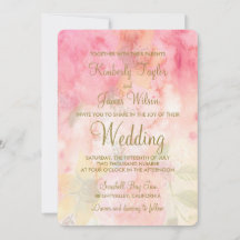 水彩フローラピンクフォーマル結婚式招待状