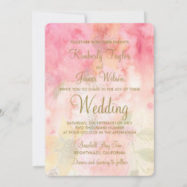 水彩フローラピンクフォーマル結婚式招待状 招待状
