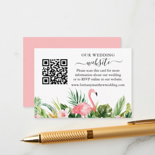 水彩フローラピンクフラミ結婚ンゴさんのサイトQR エンクロージャーカード (正面/裏面インサイチュ)